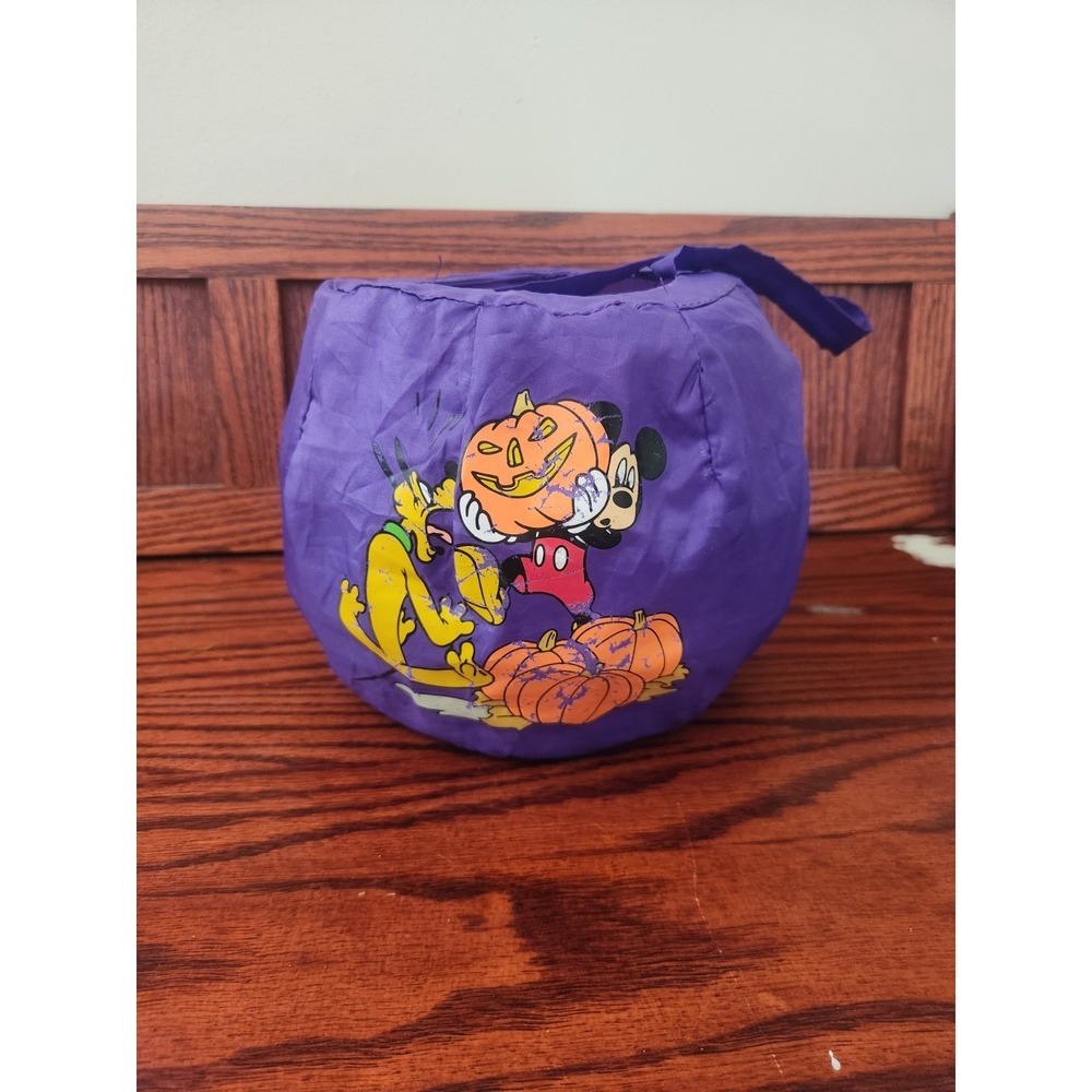 Vintage Disney Mickey And Pluto Halloween Trick Or Treat Collapsible Bucket